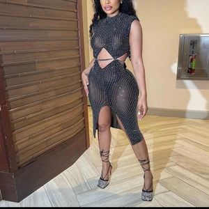 Black mesh dress with rhinestones